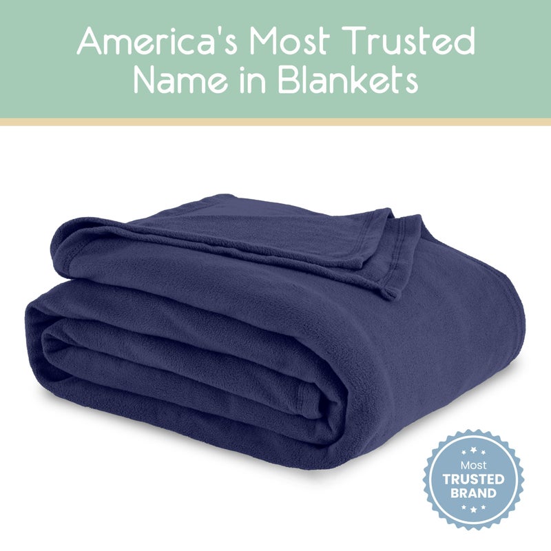 Vellux Twin Size Microfleece Blanket - Fleece Bed Blanket - All-Season Comfort -Supersoft Lightweight Throw Blanket - Plush Throw Blanket for Bed Couch or Sofa - Travel Blanket - Pet-Friendly - Navy - Image 2